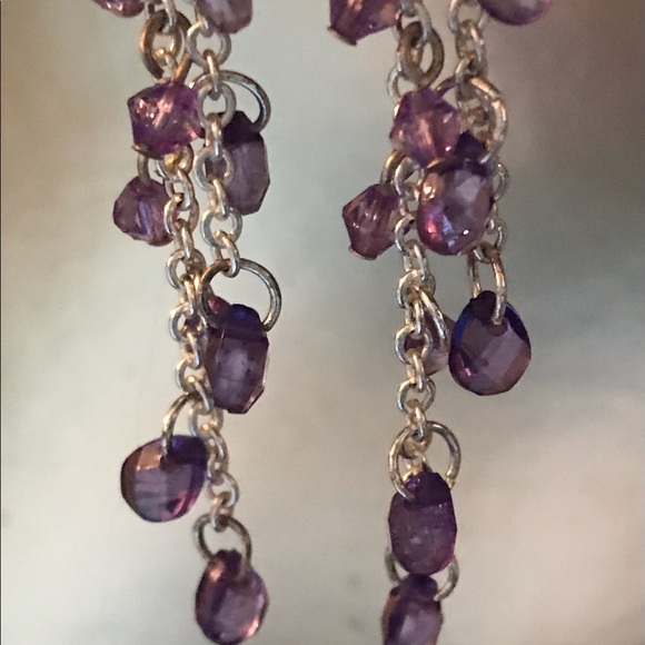 Silver Chain Purple Teardrop Long Earrings - Picture 6 of 6